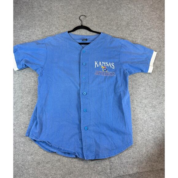 VINTAGE 90s Kansas Jayhawks Baseball Jersey Men XL Blue College Sportswear Retro - Picture 2 of 6